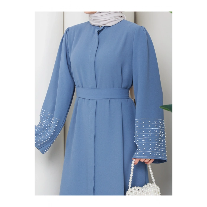 KOLU TAŞLİ ABAYA TESETTÜR GIYIM KADIN FERACE ELBISE