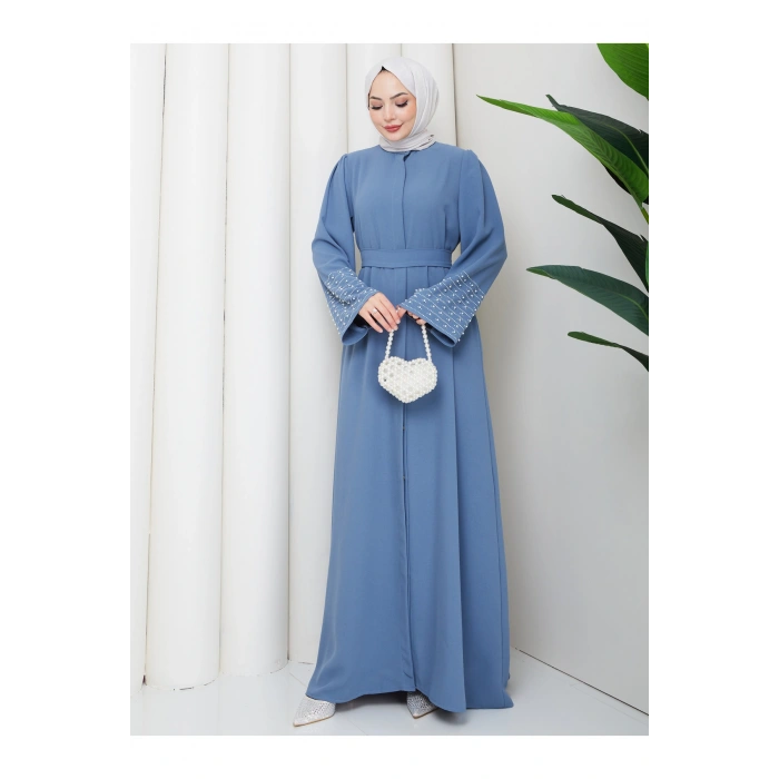 KOLU TAŞLİ ABAYA TESETTÜR GIYIM KADIN FERACE ELBISE