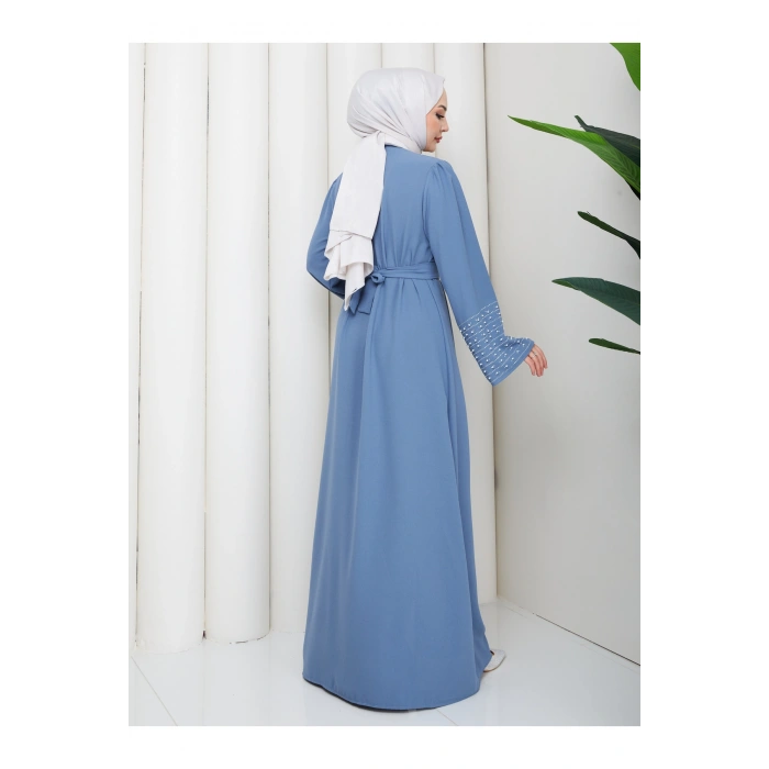 KOLU TAŞLİ ABAYA TESETTÜR GIYIM KADIN FERACE ELBISE