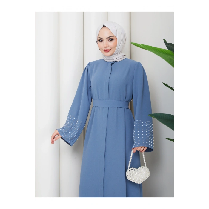 KOLU TAŞLİ ABAYA TESETTÜR GIYIM KADIN FERACE ELBISE