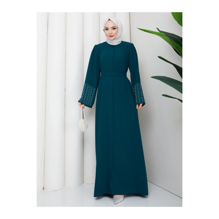 KOLU TAŞLİ ABAYA TESETTÜR GIYIM KADIN FERACE ELBISE