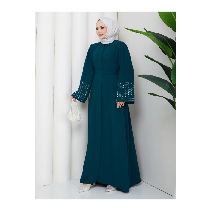 KOLU TAŞLİ ABAYA TESETTÜR GIYIM KADIN FERACE ELBISE