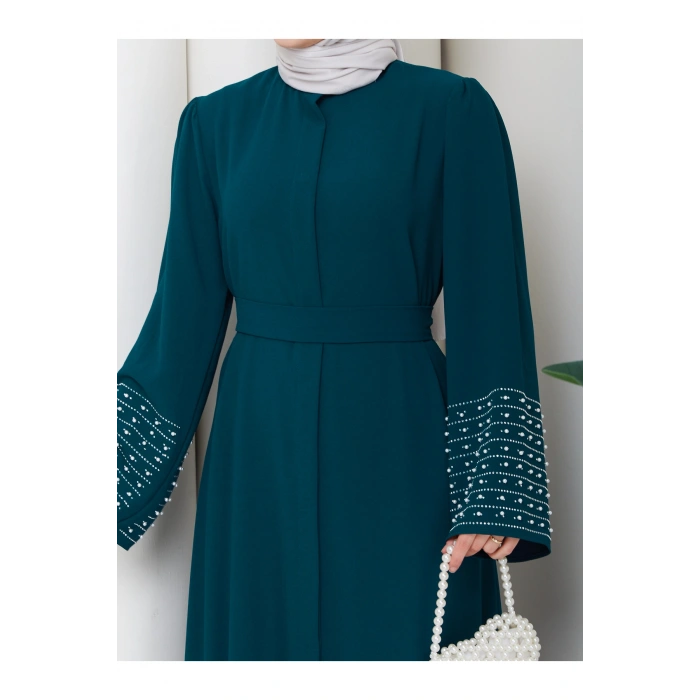 KOLU TAŞLİ ABAYA TESETTÜR GIYIM KADIN FERACE ELBISE