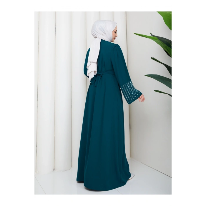 KOLU TAŞLİ ABAYA TESETTÜR GIYIM KADIN FERACE ELBISE