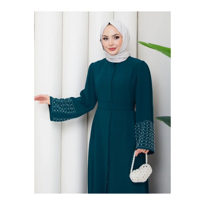 KOLU TAŞLİ ABAYA TESETTÜR GIYIM KADIN FERACE ELBISE