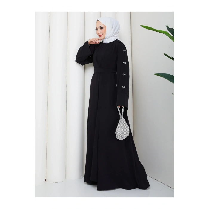 KADIN KOLU TAŞLİ İKİLİ ABİYE TAKIM TESETTÜR ELBİSE İKİ PARÇA