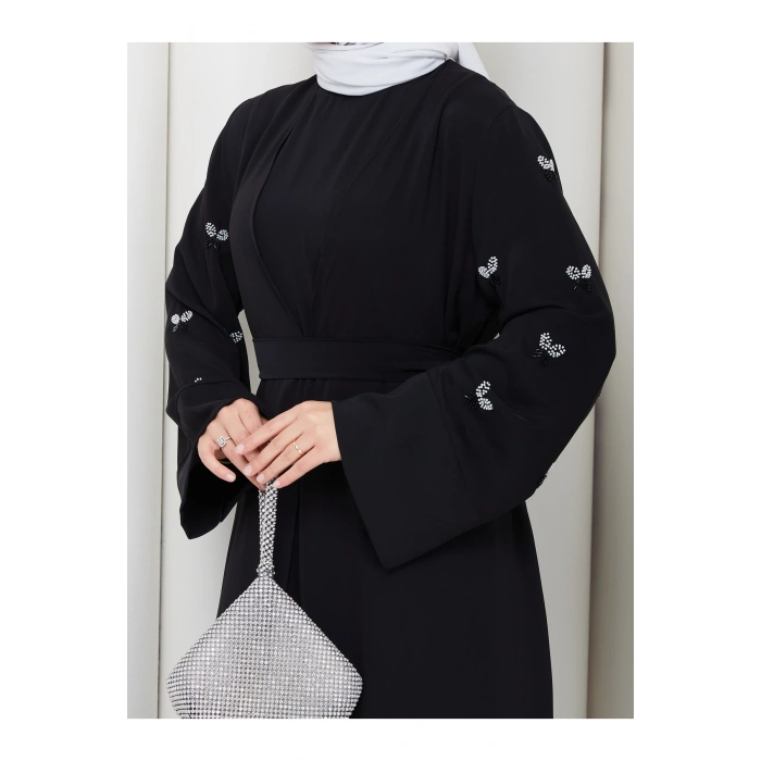 KADIN KOLU TAŞLİ İKİLİ ABİYE TAKIM TESETTÜR ELBİSE İKİ PARÇA