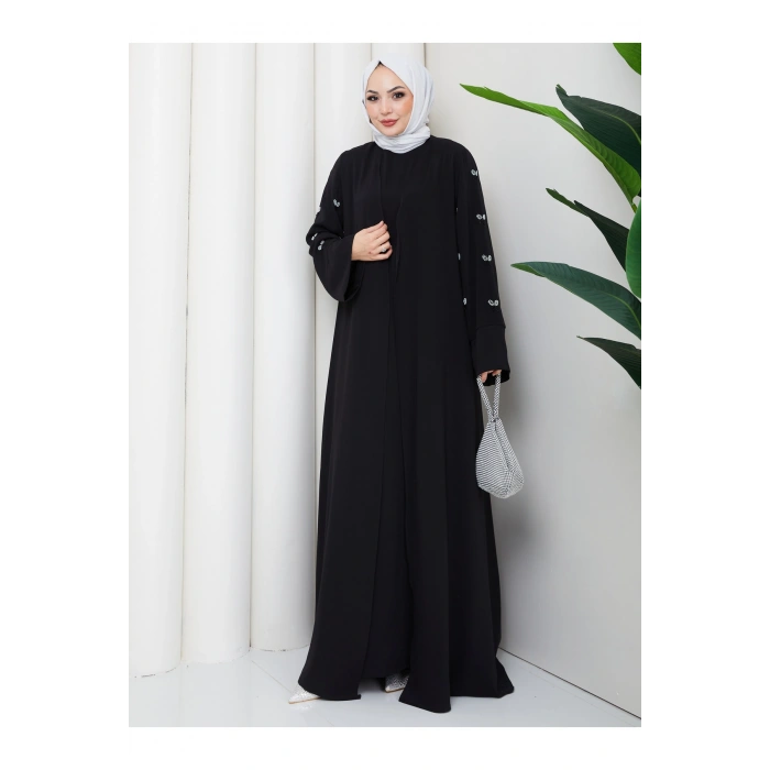 KADIN KOLU TAŞLİ İKİLİ ABİYE TAKIM TESETTÜR ELBİSE İKİ PARÇA