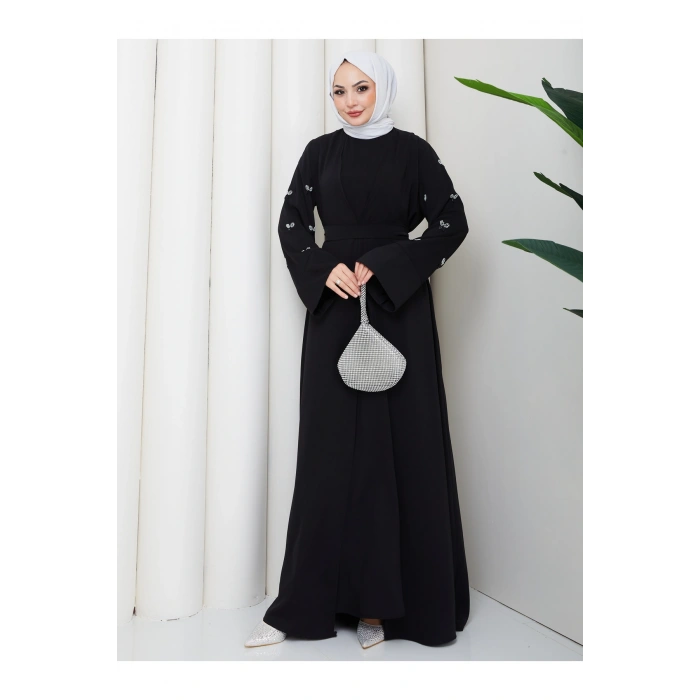 KADIN KOLU TAŞLİ İKİLİ ABİYE TAKIM TESETTÜR ELBİSE İKİ PARÇA