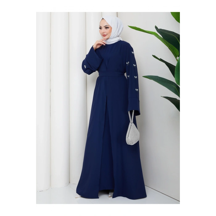 KADIN KOLU TAŞLİ İKİLİ ABİYE TAKIM TESETTÜR ELBİSE İKİ PARÇA