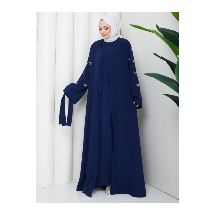 KADIN KOLU TAŞLİ İKİLİ ABİYE TAKIM TESETTÜR ELBİSE İKİ PARÇA