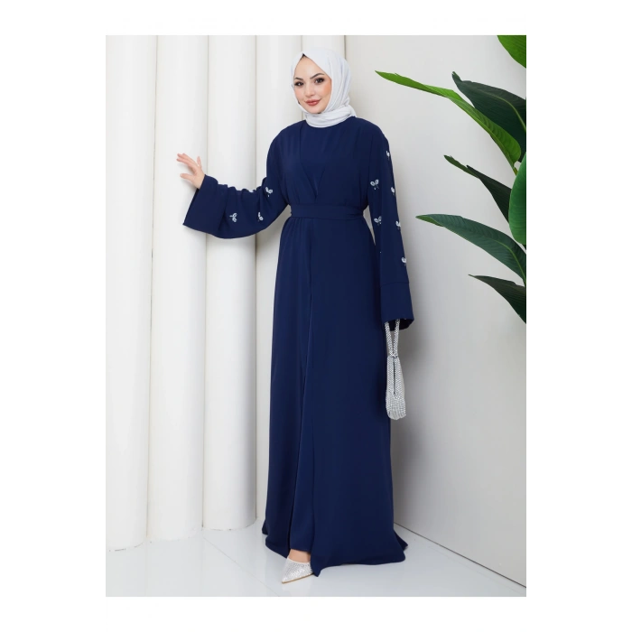 KADIN KOLU TAŞLİ İKİLİ ABİYE TAKIM TESETTÜR ELBİSE İKİ PARÇA