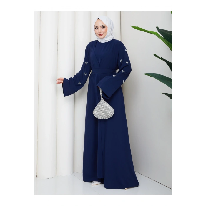 KADIN KOLU TAŞLİ İKİLİ ABİYE TAKIM TESETTÜR ELBİSE İKİ PARÇA