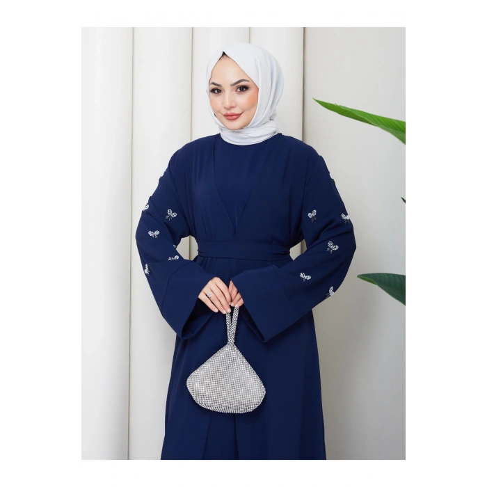 KADIN KOLU TAŞLİ İKİLİ ABİYE TAKIM TESETTÜR ELBİSE İKİ PARÇA