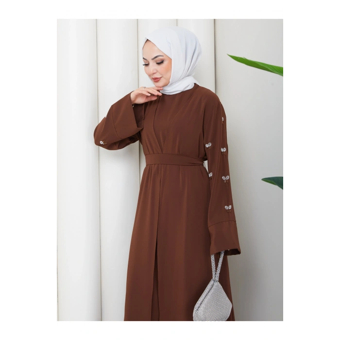 KADIN KOLU TAŞLİ İKİLİ ABİYE TAKIM TESETTÜR ELBİSE İKİ PARÇA