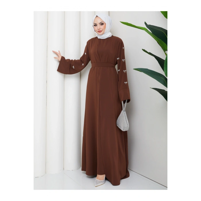 KADIN KOLU TAŞLİ İKİLİ ABİYE TAKIM TESETTÜR ELBİSE İKİ PARÇA