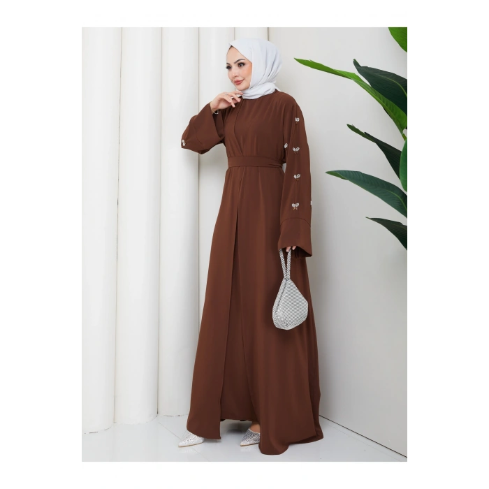 KADIN KOLU TAŞLİ İKİLİ ABİYE TAKIM TESETTÜR ELBİSE İKİ PARÇA