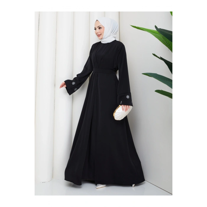 KADIN KOLU NAKŞLİ DETAYLİ İKİLİ ABİYE TESETTÜR ELBİSE İKİ PARÇA