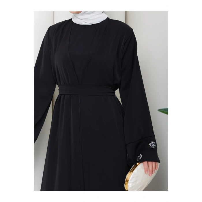 KADIN KOLU NAKŞLİ DETAYLİ İKİLİ ABİYE TESETTÜR ELBİSE İKİ PARÇA