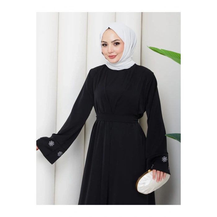 KADIN KOLU NAKŞLİ DETAYLİ İKİLİ ABİYE TESETTÜR ELBİSE İKİ PARÇA