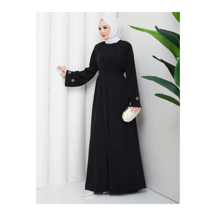 KADIN KOLU NAKŞLİ DETAYLİ İKİLİ ABİYE TESETTÜR ELBİSE İKİ PARÇA