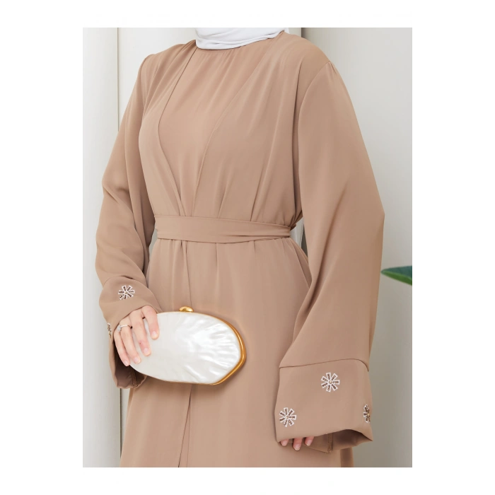 KADIN KOLU NAKŞLİ DETAYLİ İKİLİ ABİYE TESETTÜR ELBİSE İKİ PARÇA