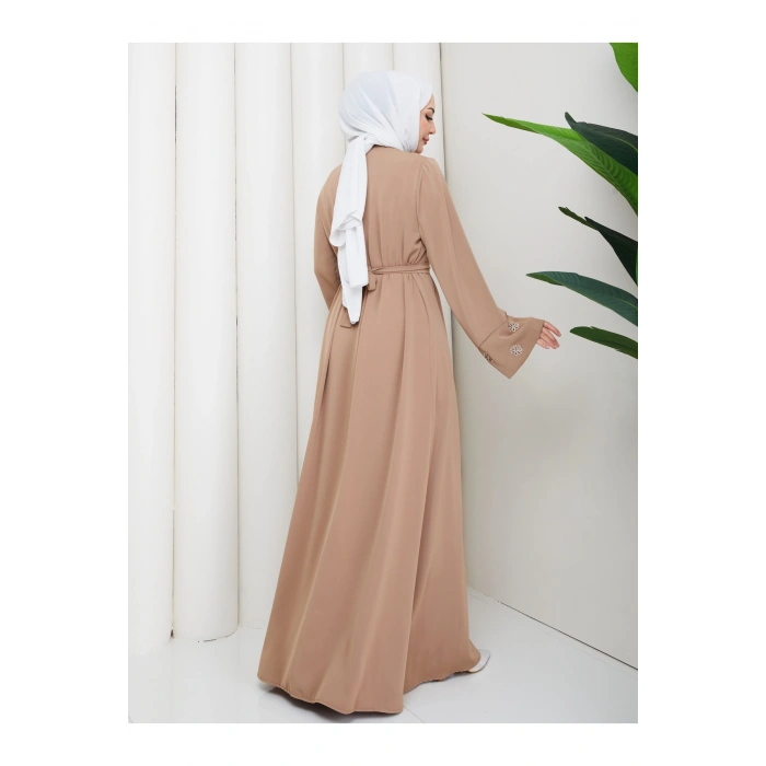 KADIN KOLU NAKŞLİ DETAYLİ İKİLİ ABİYE TESETTÜR ELBİSE İKİ PARÇA