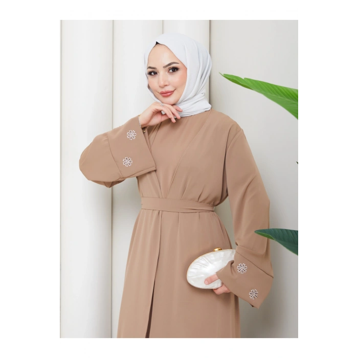 KADIN KOLU NAKŞLİ DETAYLİ İKİLİ ABİYE TESETTÜR ELBİSE İKİ PARÇA