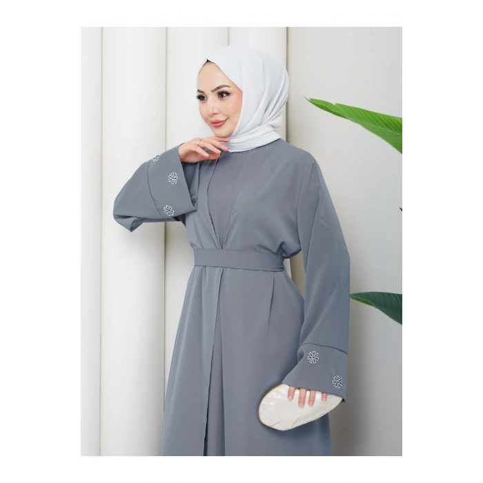 KADIN KOLU NAKŞLİ DETAYLİ İKİLİ ABİYE TESETTÜR ELBİSE İKİ PARÇA