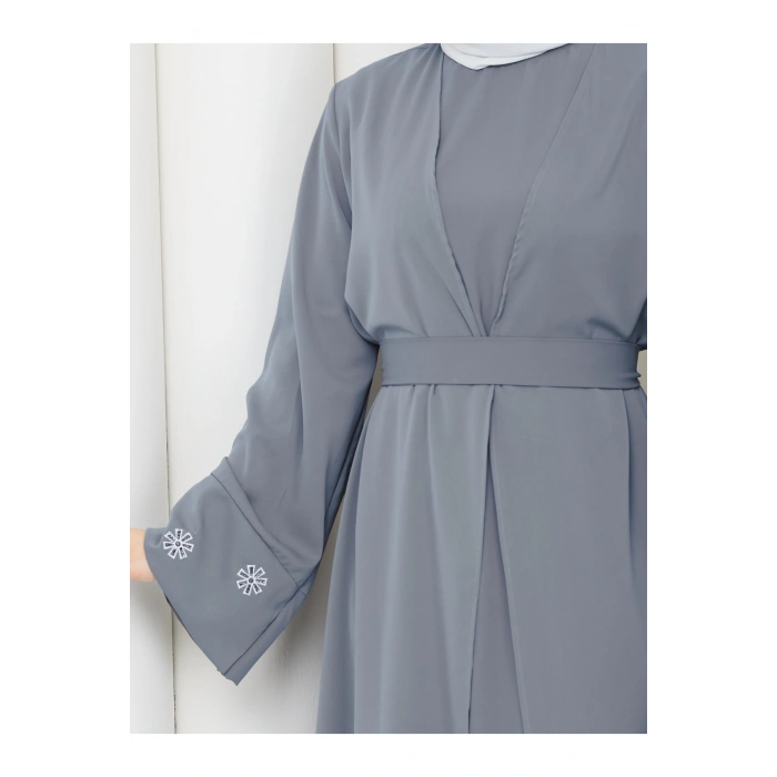 KADIN KOLU NAKŞLİ DETAYLİ İKİLİ ABİYE TESETTÜR ELBİSE İKİ PARÇA