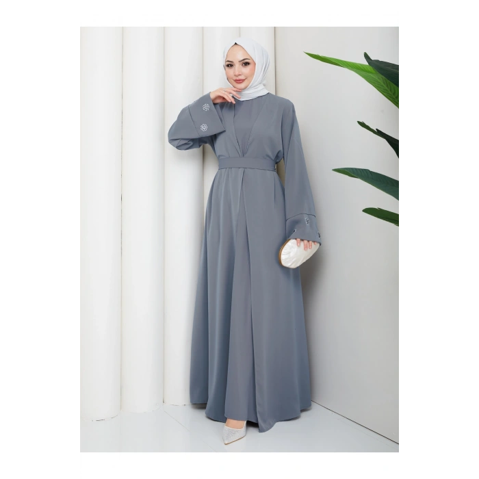 KADIN KOLU NAKŞLİ DETAYLİ İKİLİ ABİYE TESETTÜR ELBİSE İKİ PARÇA