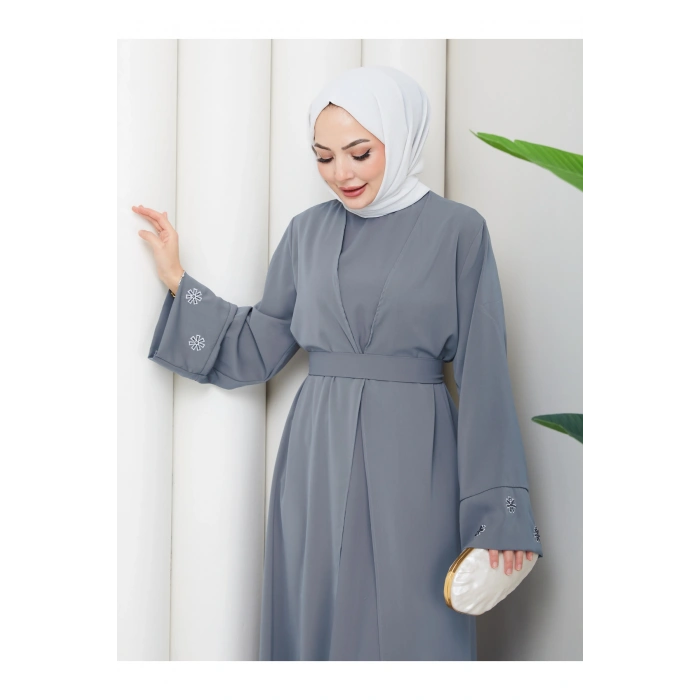 KADIN KOLU NAKŞLİ DETAYLİ İKİLİ ABİYE TESETTÜR ELBİSE İKİ PARÇA