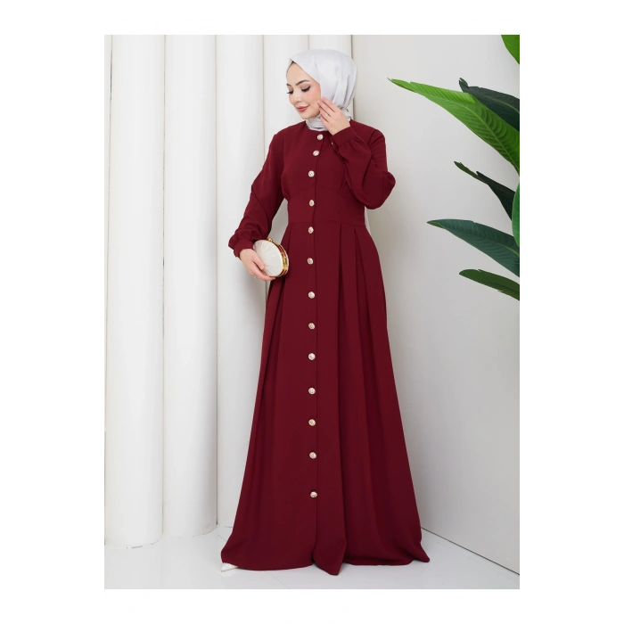 KADIN GOLD DÜĞMELİ KREP ELBİSE TESETTÜR