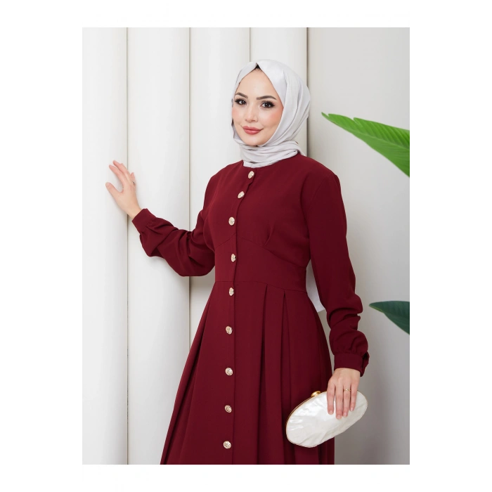 KADIN GOLD DÜĞMELİ KREP ELBİSE TESETTÜR