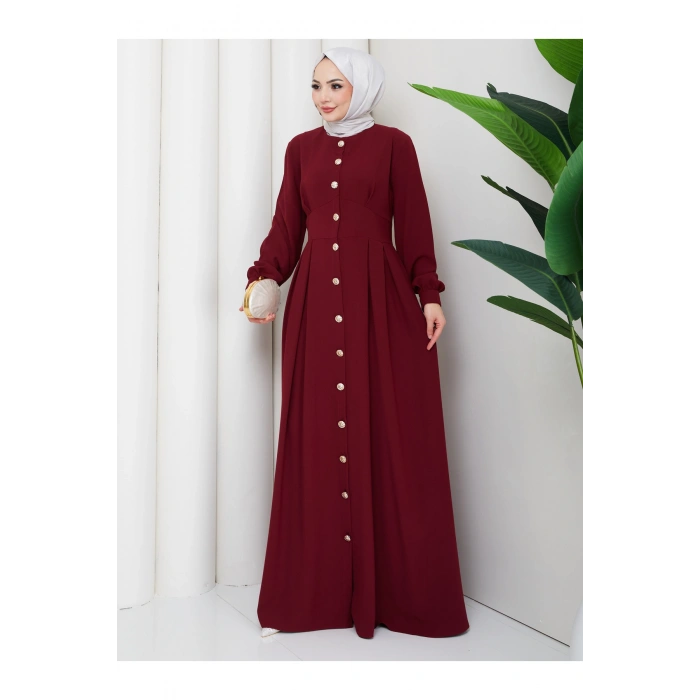 KADIN GOLD DÜĞMELİ KREP ELBİSE TESETTÜR