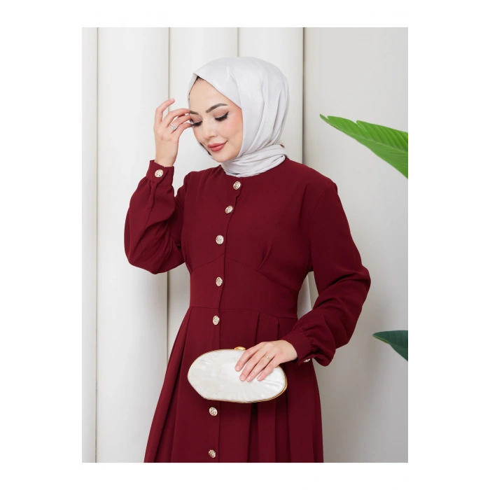 KADIN GOLD DÜĞMELİ KREP ELBİSE TESETTÜR