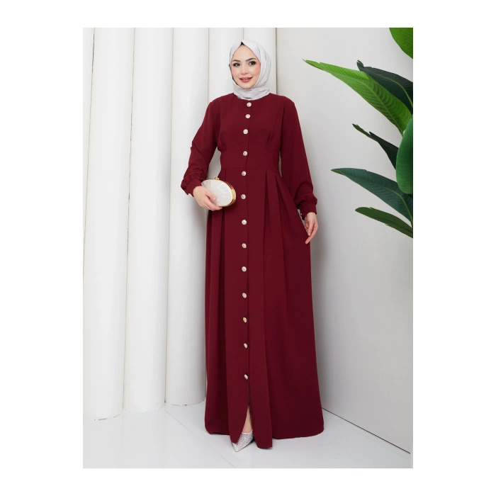 KADIN GOLD DÜĞMELİ KREP ELBİSE TESETTÜR