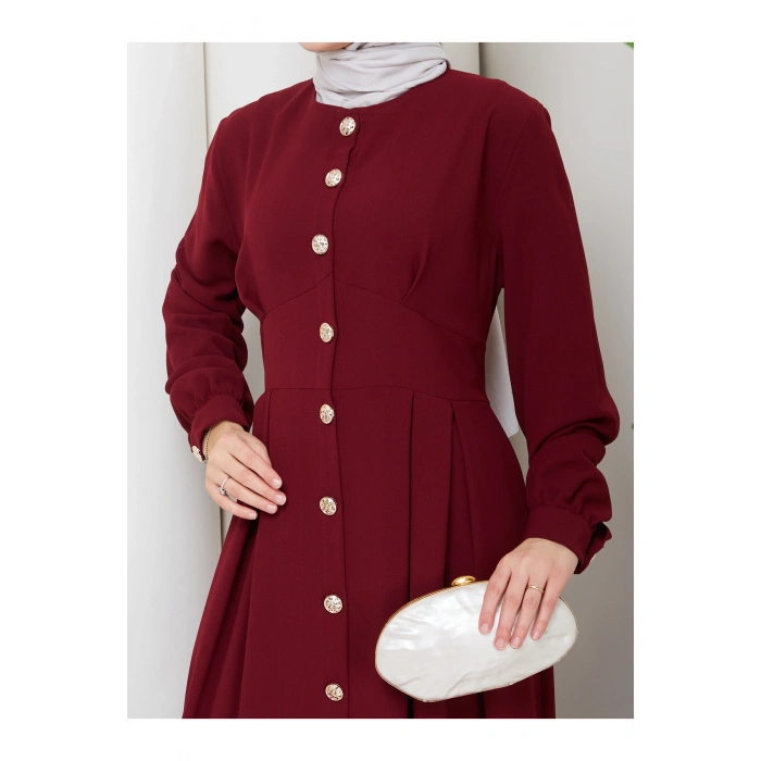 KADIN GOLD DÜĞMELİ KREP ELBİSE TESETTÜR