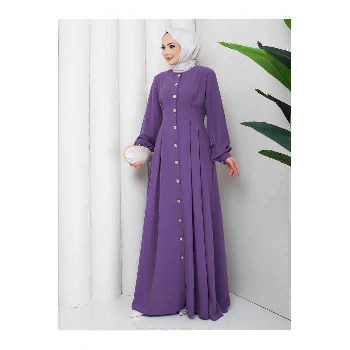 KADIN GOLD DÜĞMELİ KREP ELBİSE TESETTÜR