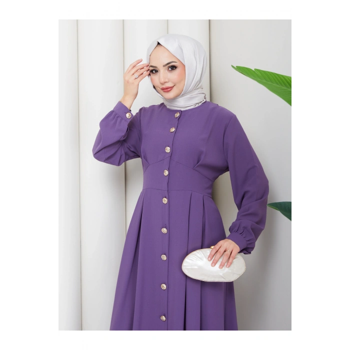 KADIN GOLD DÜĞMELİ KREP ELBİSE TESETTÜR