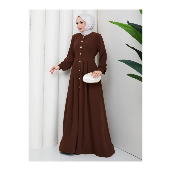 KADIN GOLD DÜĞMELİ KREP ELBİSE TESETTÜR