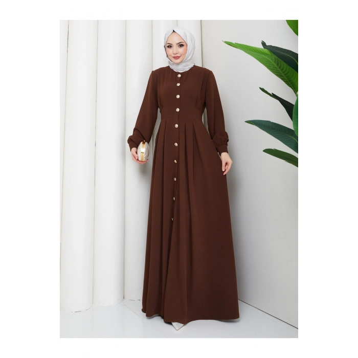 KADIN GOLD DÜĞMELİ KREP ELBİSE TESETTÜR