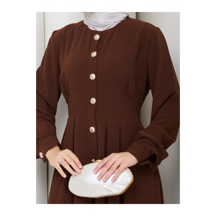 KADIN GOLD DÜĞMELİ KREP ELBİSE TESETTÜR