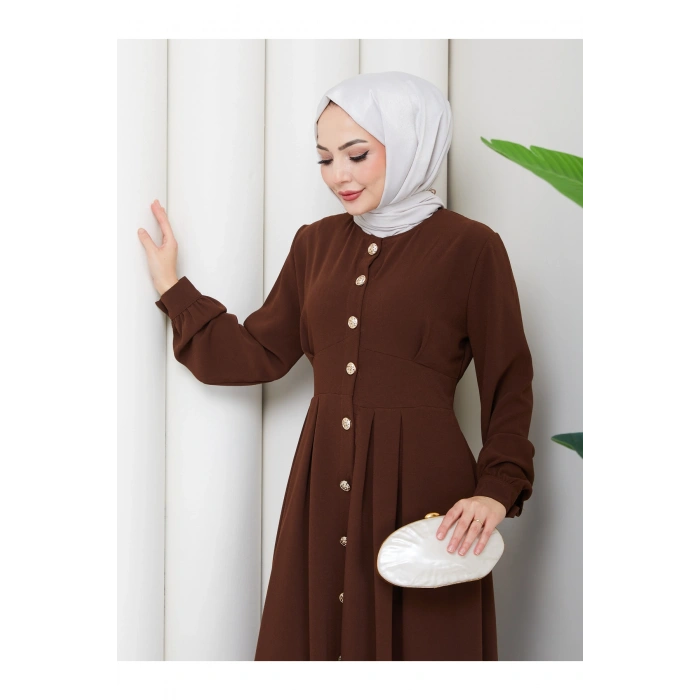 KADIN GOLD DÜĞMELİ KREP ELBİSE TESETTÜR