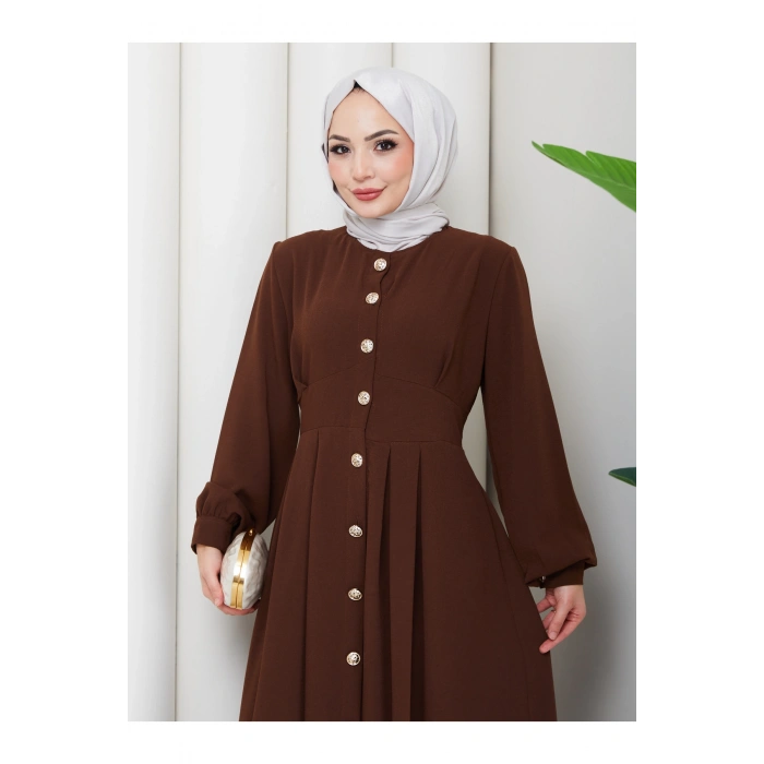 KADIN GOLD DÜĞMELİ KREP ELBİSE TESETTÜR