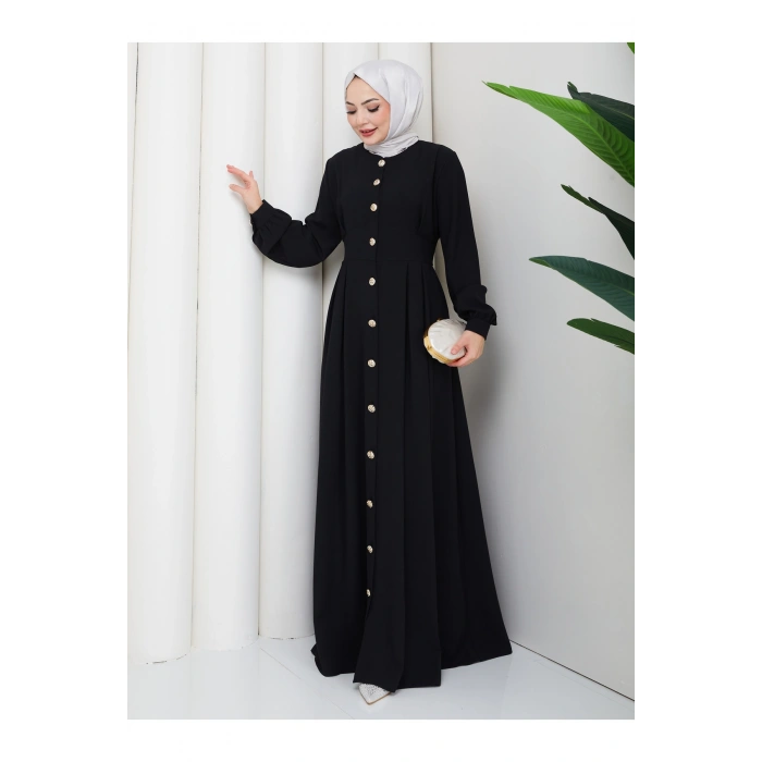 KADIN GOLD DÜĞMELİ KREP ELBİSE TESETTÜR