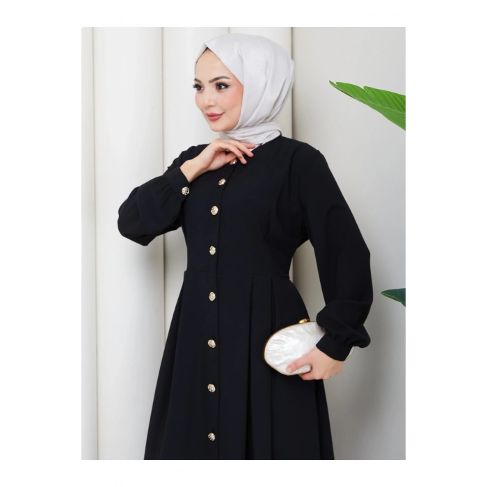 KADIN GOLD DÜĞMELİ KREP ELBİSE TESETTÜR