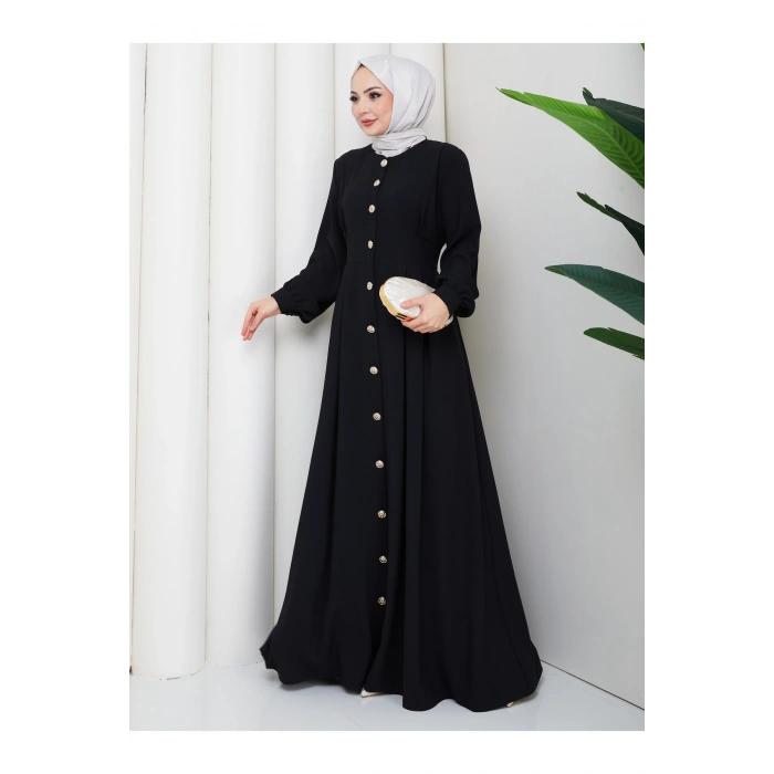 KADIN GOLD DÜĞMELİ KREP ELBİSE TESETTÜR