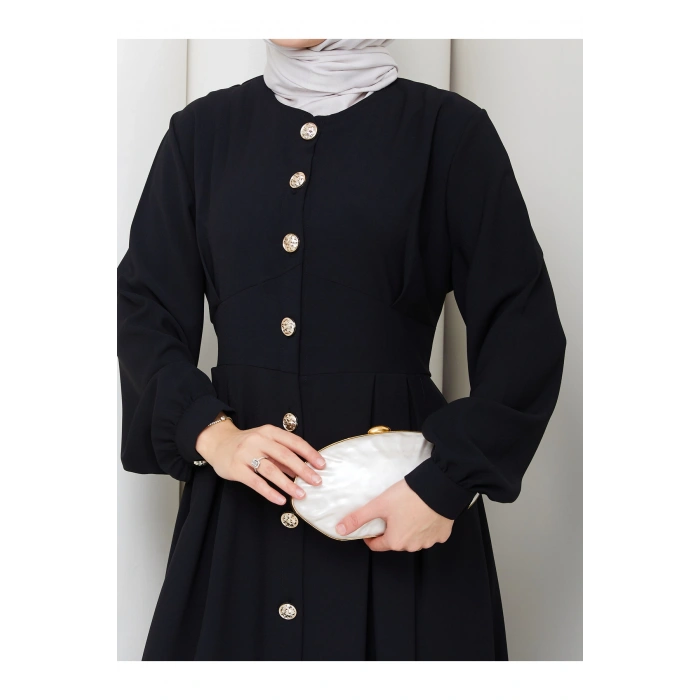 KADIN GOLD DÜĞMELİ KREP ELBİSE TESETTÜR