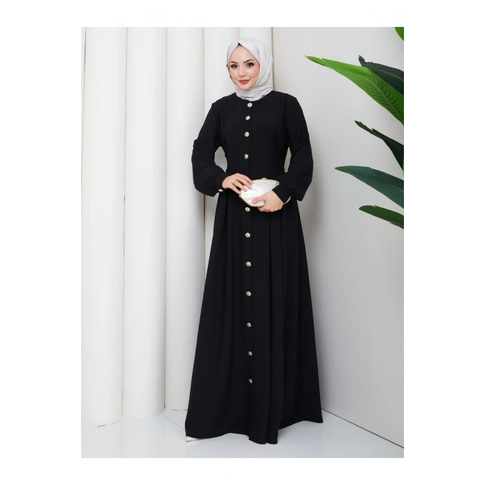 KADIN GOLD DÜĞMELİ KREP ELBİSE TESETTÜR